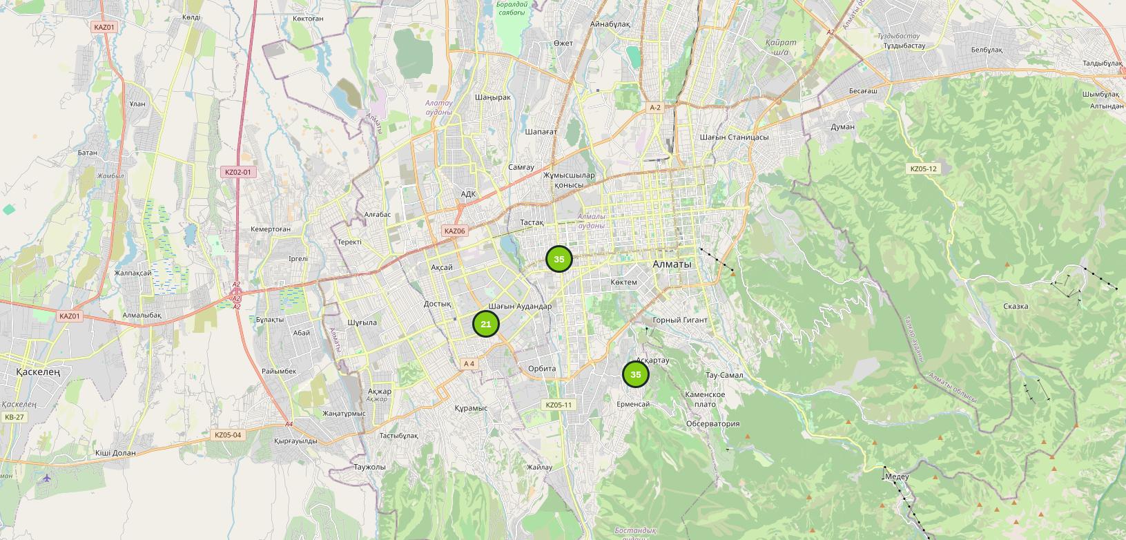 Tynys AI air quality map — Almaty